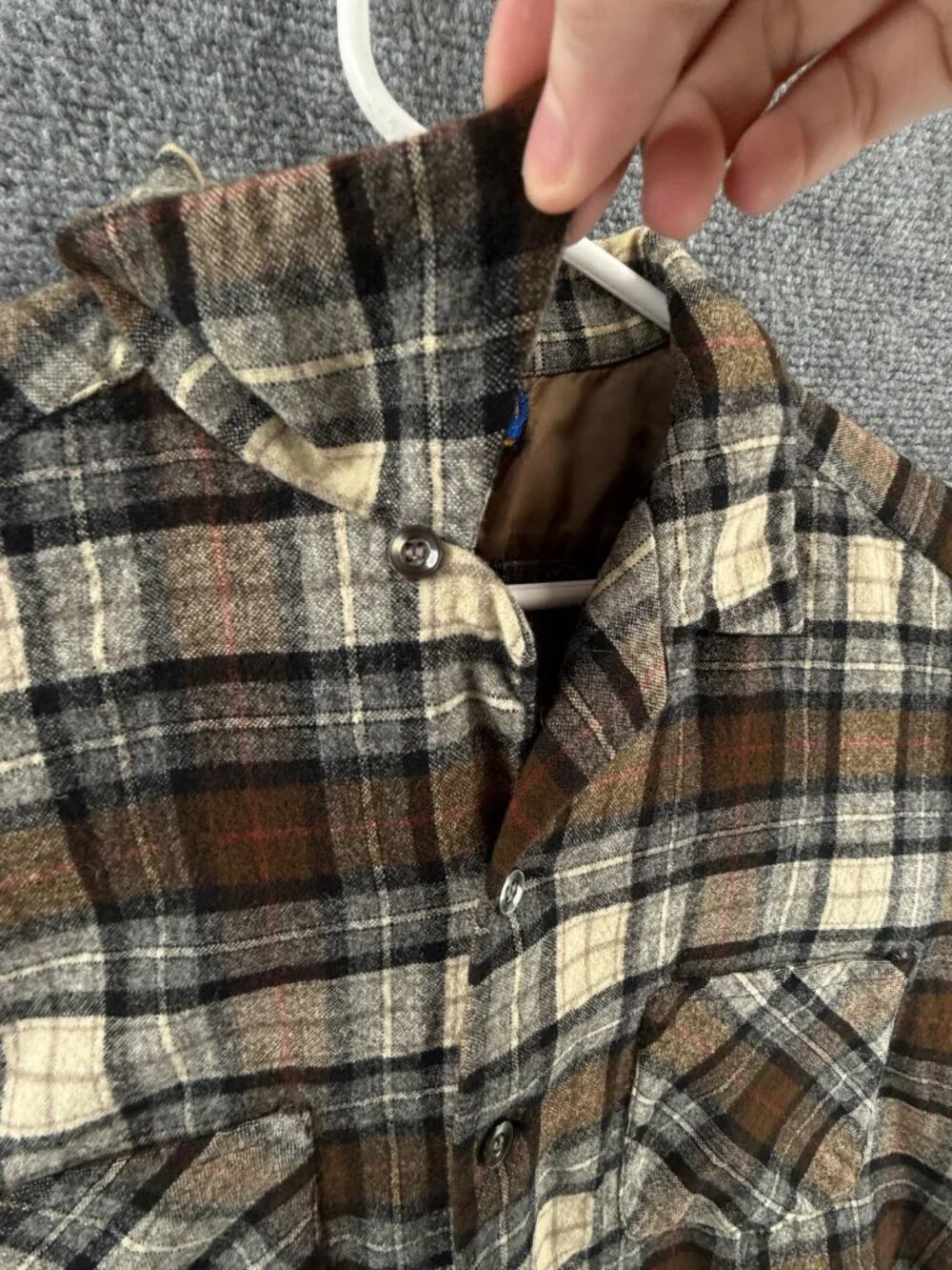 VTG Pendleton Virgin Wool Button Up Shirt Large Plaid Brown 60s 70s Soft Adult